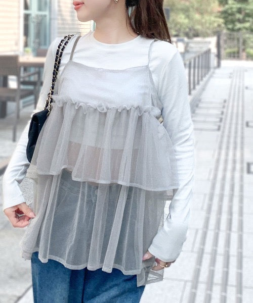 <預訂> JP 日牌Mily Bilet Blingbling薄紗層疊吊帶背心｜三色入