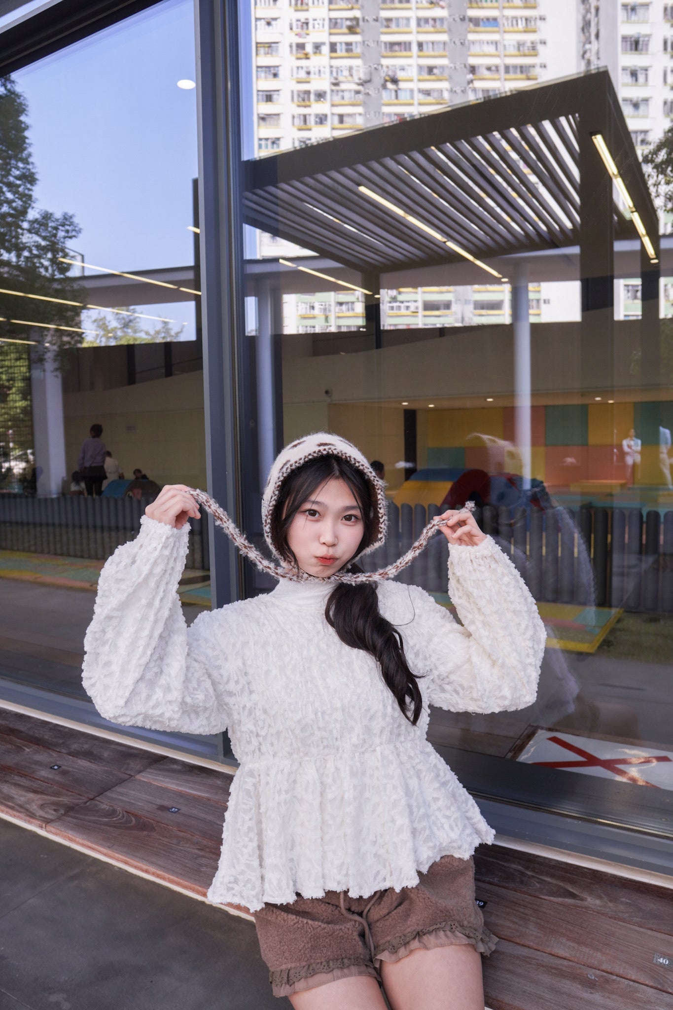 <現貨> 小熊高腰ruffle邊毛絨短褲