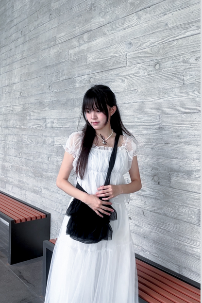 <現貨> 2-Way 雙荷葉邊蝴蝶結綁帶薄紗單肩側 / 斜背袋｜三色入