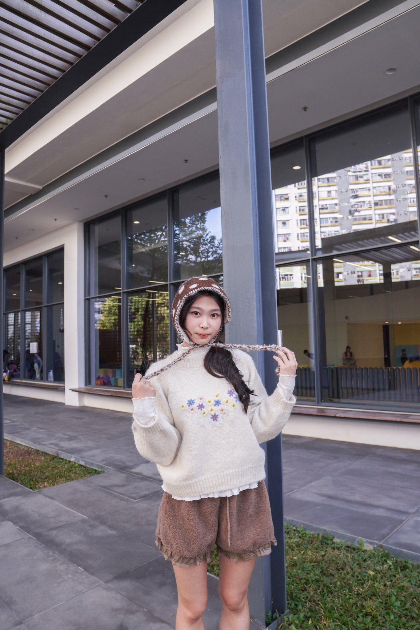 <現貨> 小花刺繡針織長袖上衣