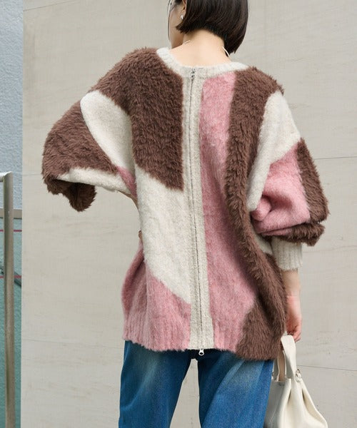 <預訂> 日本大人氣♡日牌 Mono Mart 2-Ways 毛茸茸蓬鬆混色雙拉鍊針織開胸外套｜四色入