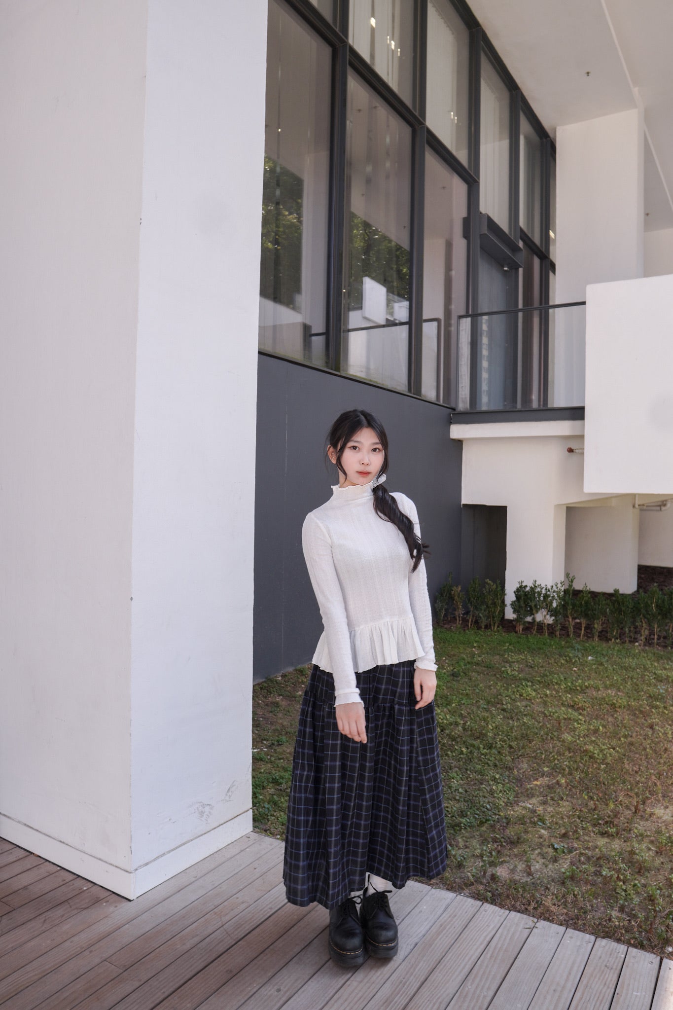 <預訂> 半高領ruffle邊傘型針織打底上衣