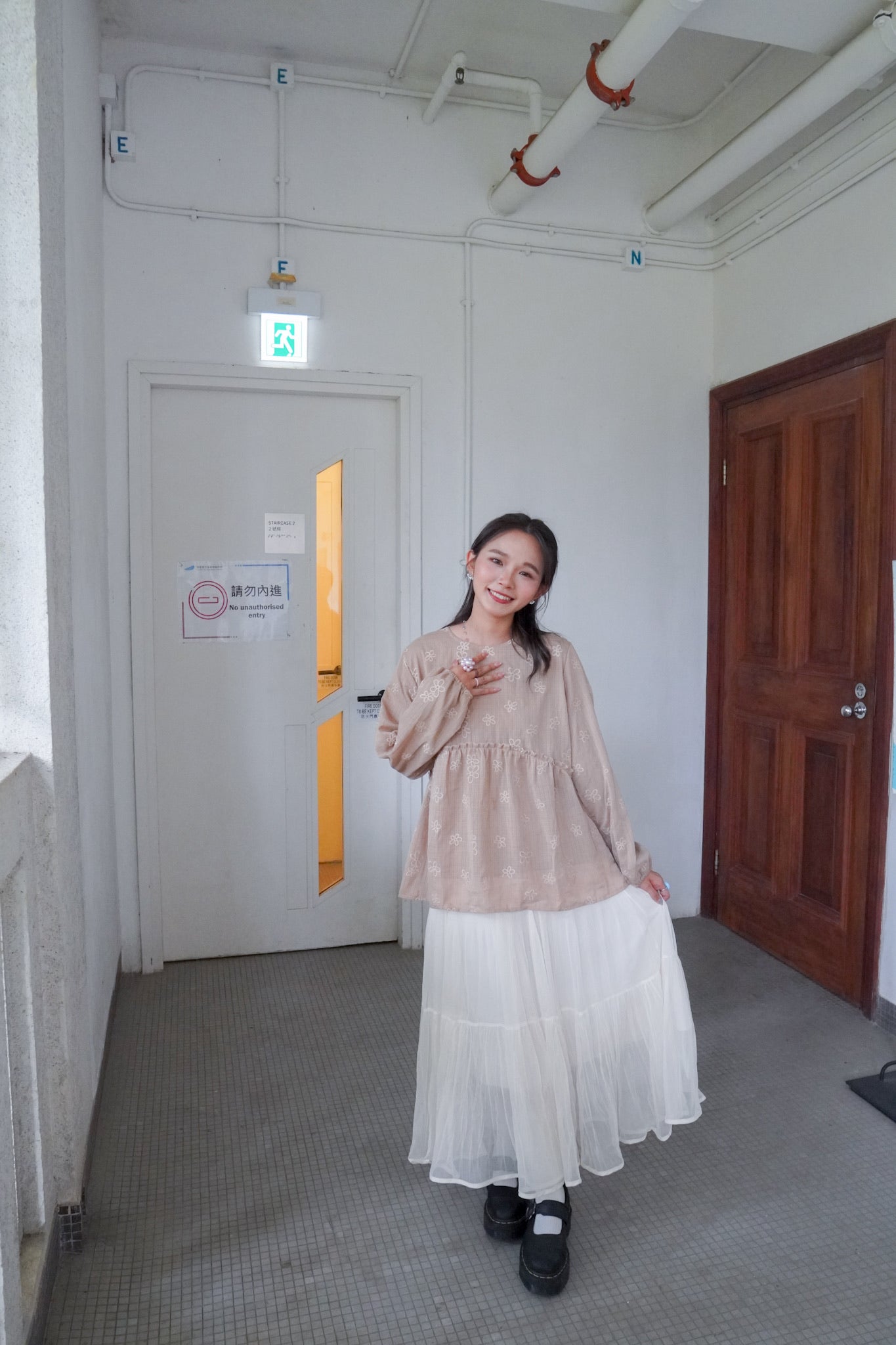 <現貨> 自家製 飄逸感大讚！復古兩層紗質皺褶秋冬A字長裙