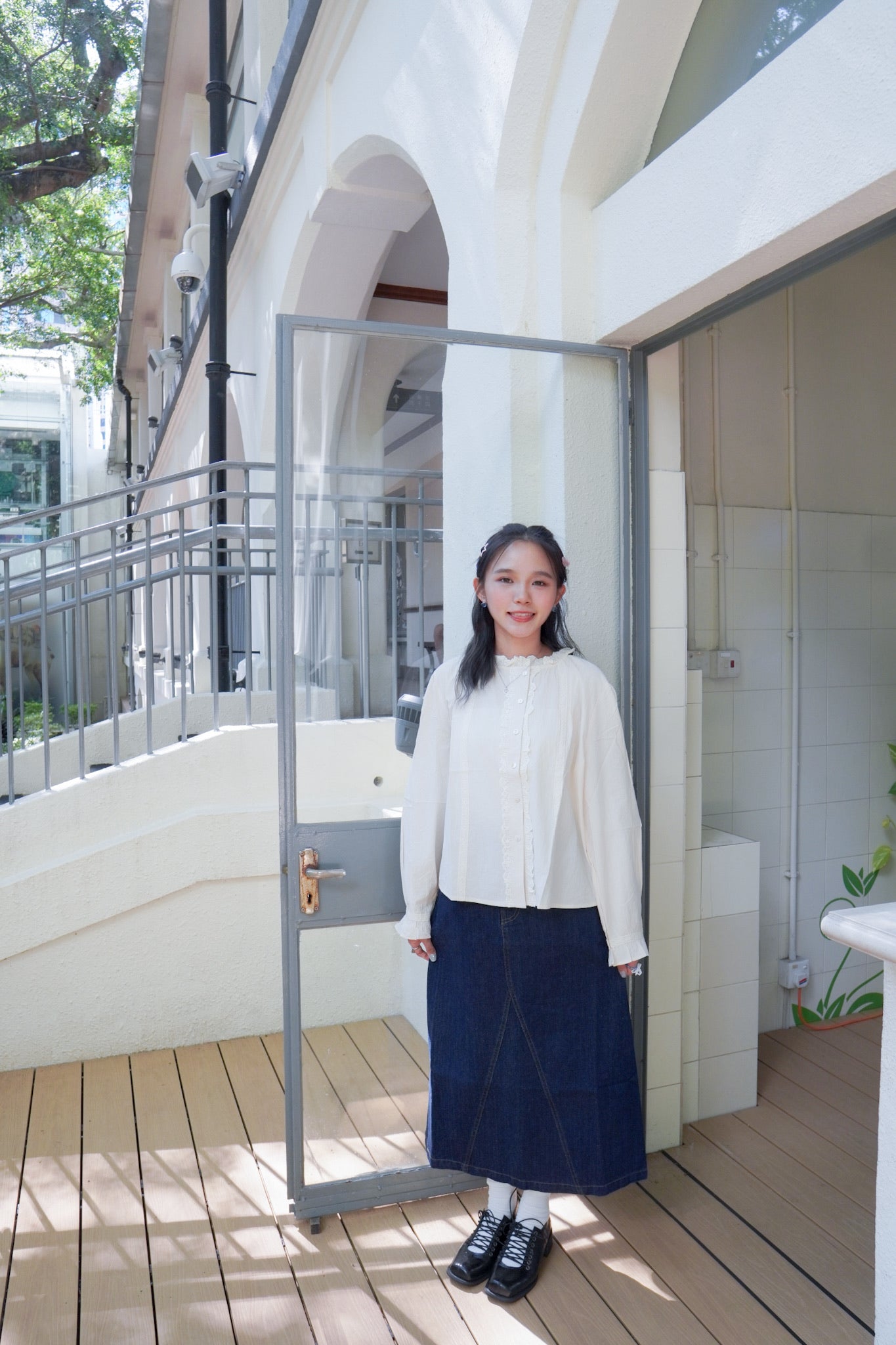 <現貨> 自家製 奶杏娃娃領蕾絲長袖裇衫