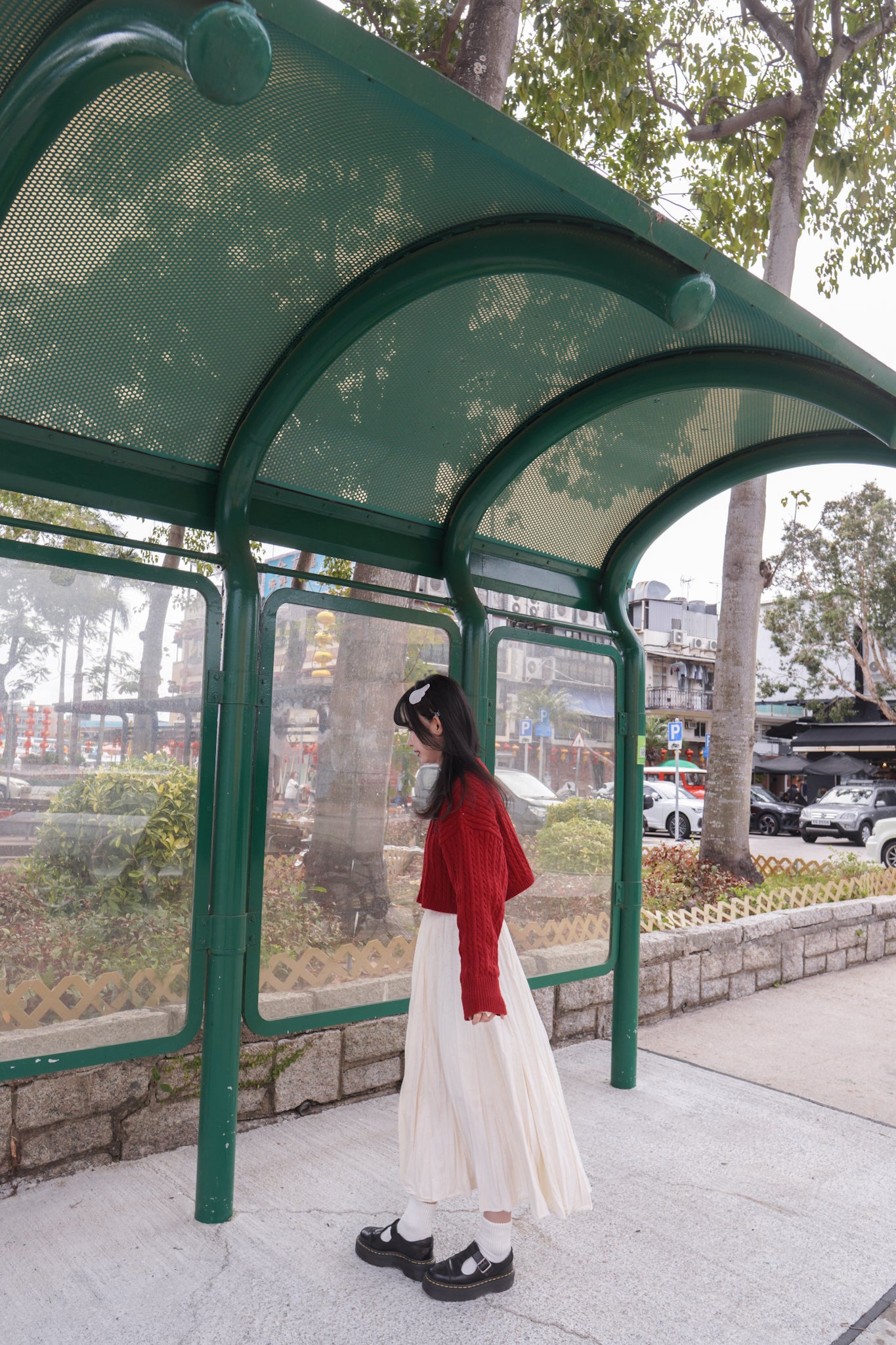 <現貨> 小眾質感♡!!皺摺暗波點高腰彈性半身長裙