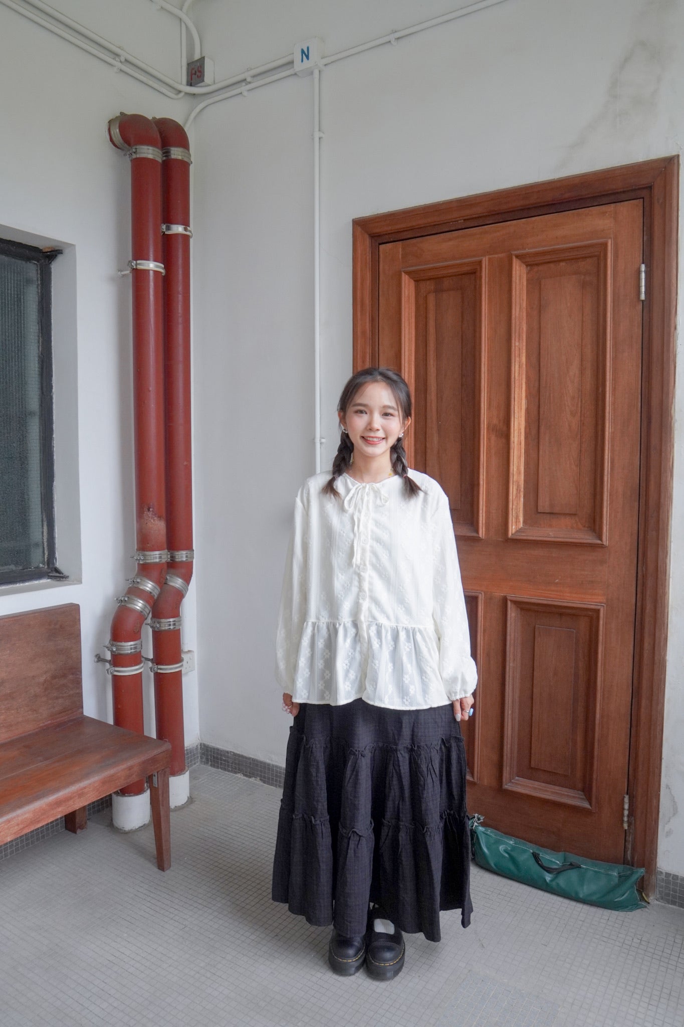 <現貨> 自家製 復古格紋ruffle邊半身長裙