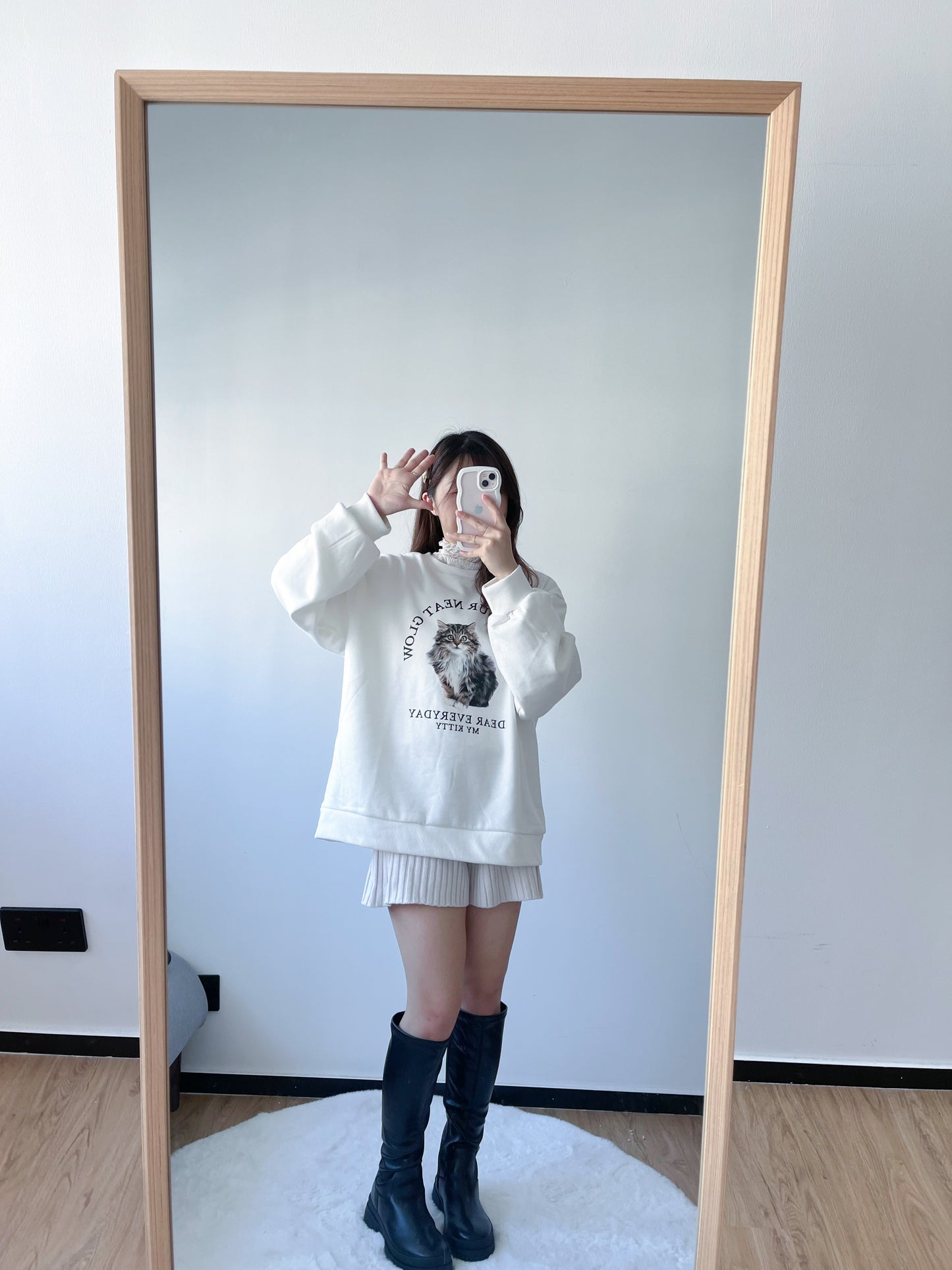 <預訂> 暖笠笠可愛小貓圖案拉絨毛衛衣｜兩色入