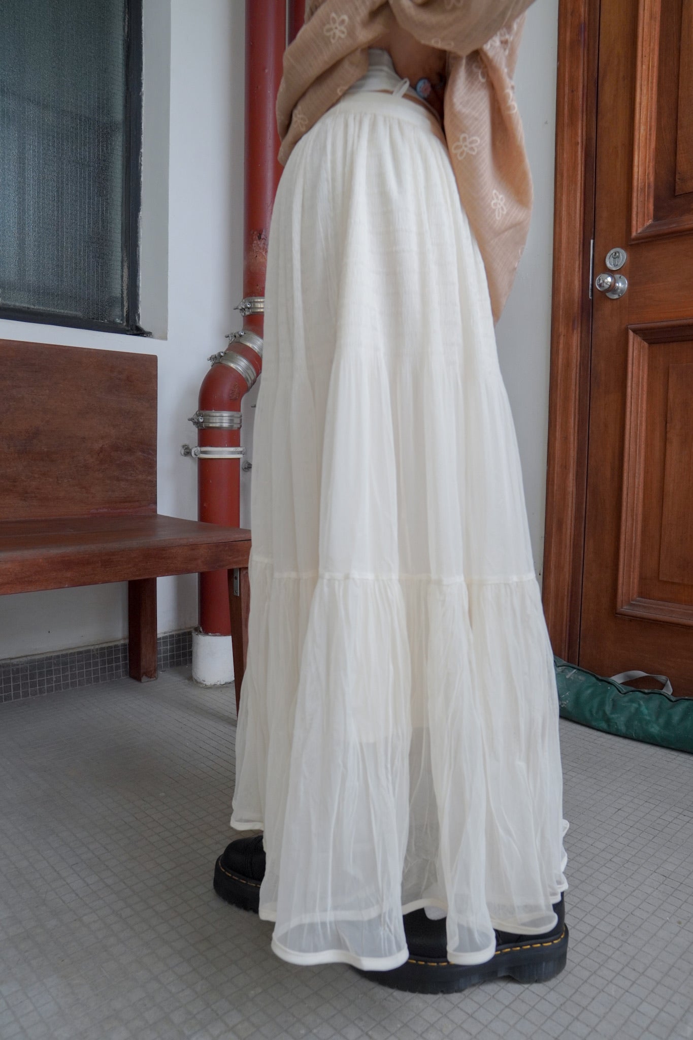 <現貨> 自家製 飄逸感大讚！復古兩層紗質皺褶秋冬A字長裙