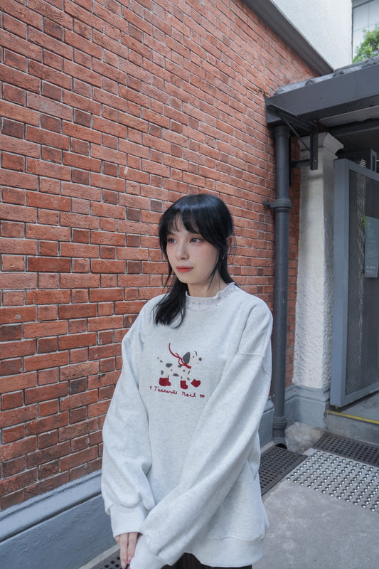 <現貨> 節日小狗刺繡LOGO長袖衛衣 | 兩色入