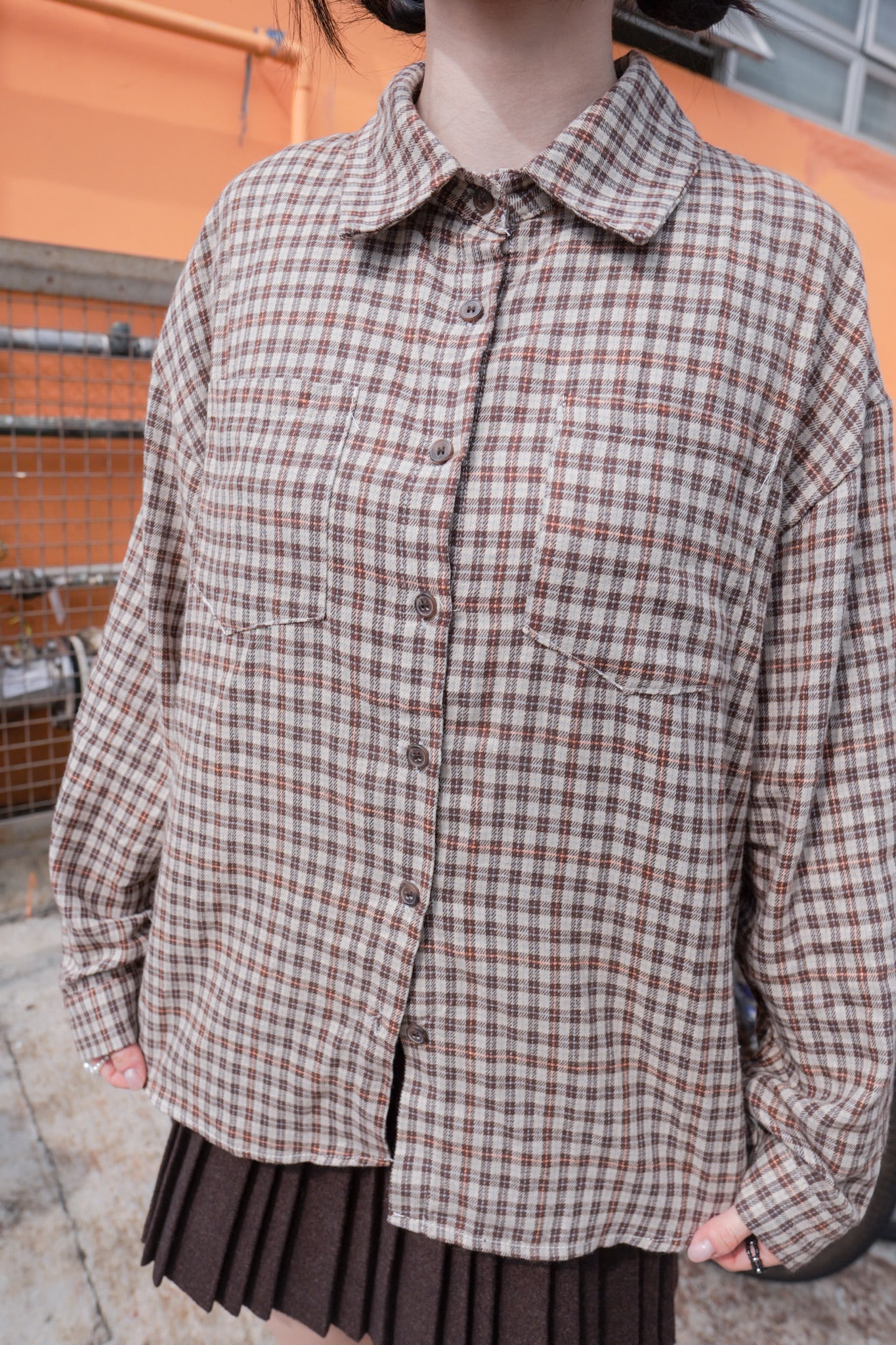 <現貨> 自家製 格仔開胸長袖Polo恤衫上衣｜兩色入