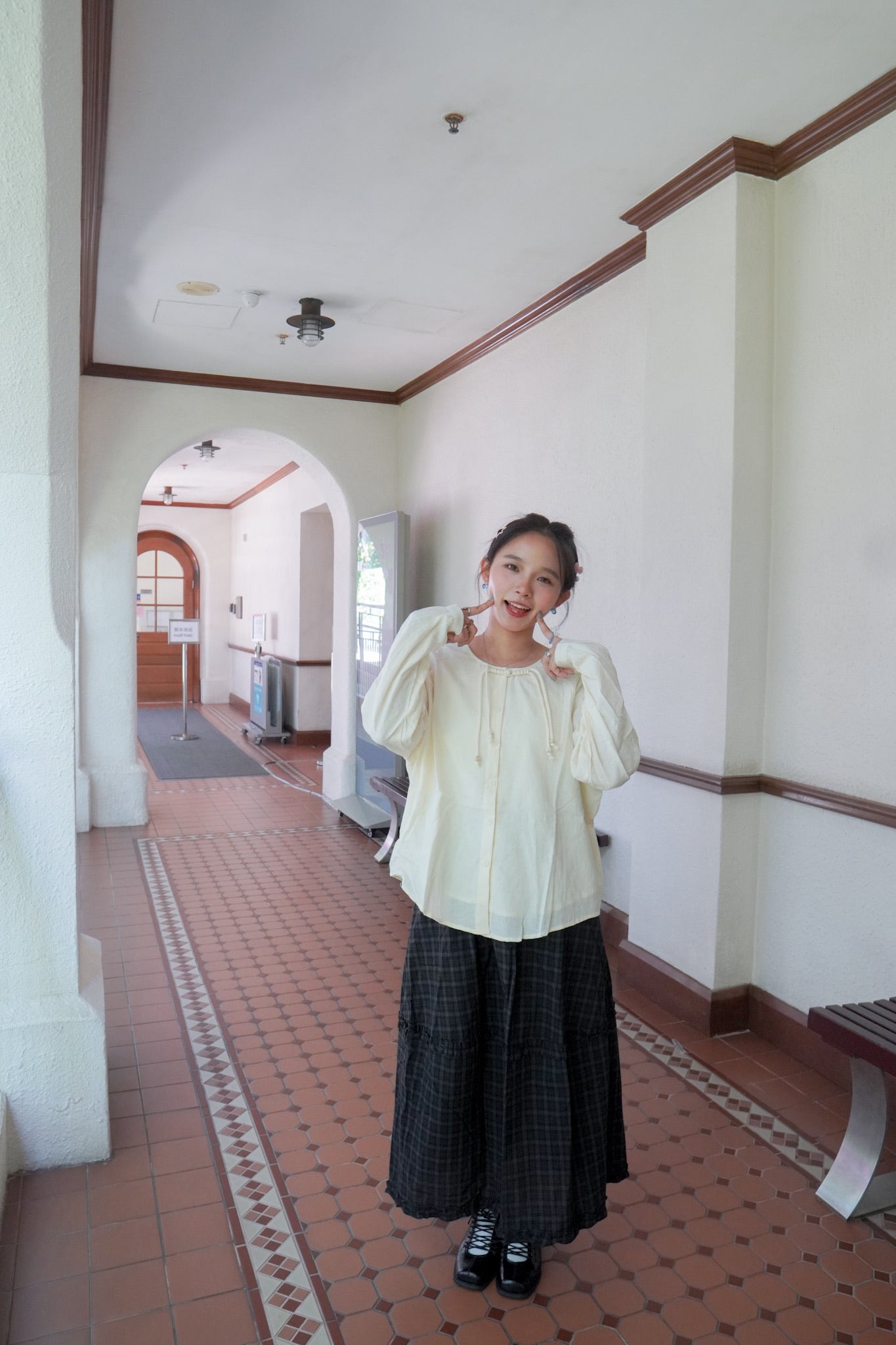 <預訂> 復古格紋花邊半身長裙