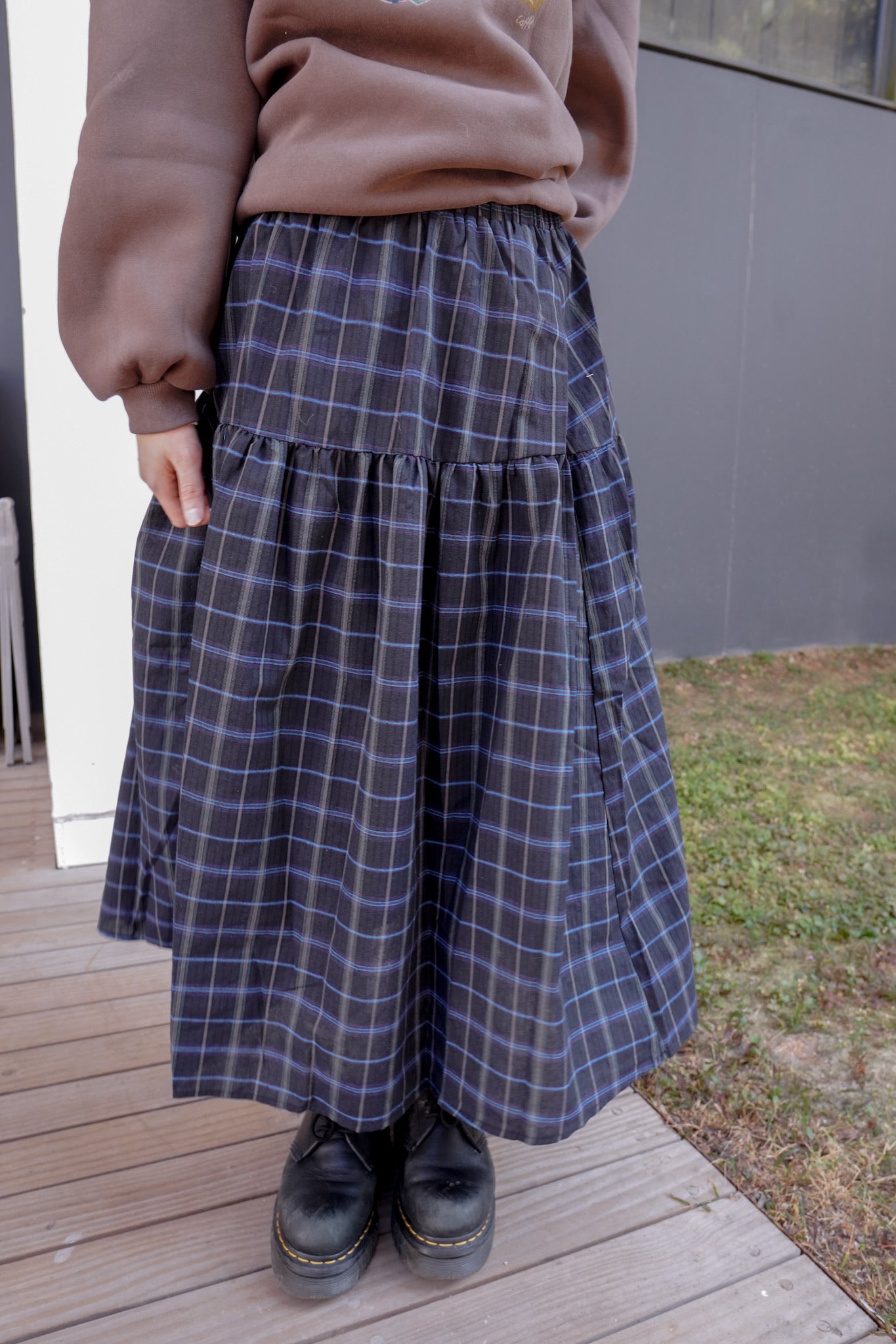 <現貨> 復古格紋A字高腰半身長裙