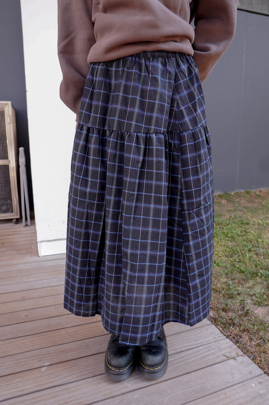 <現貨> 復古格紋A字高腰半身長裙