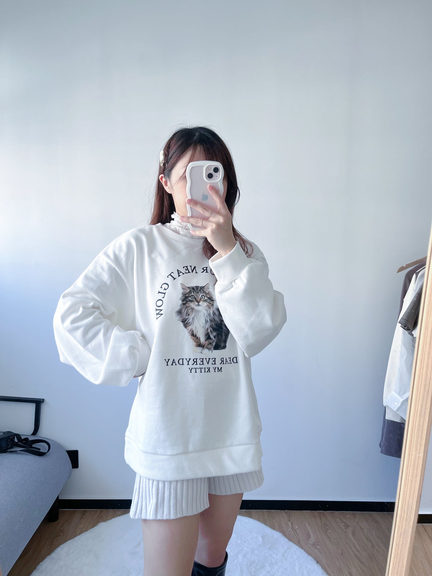 <預訂> 暖笠笠可愛小貓圖案拉絨毛衛衣｜兩色入