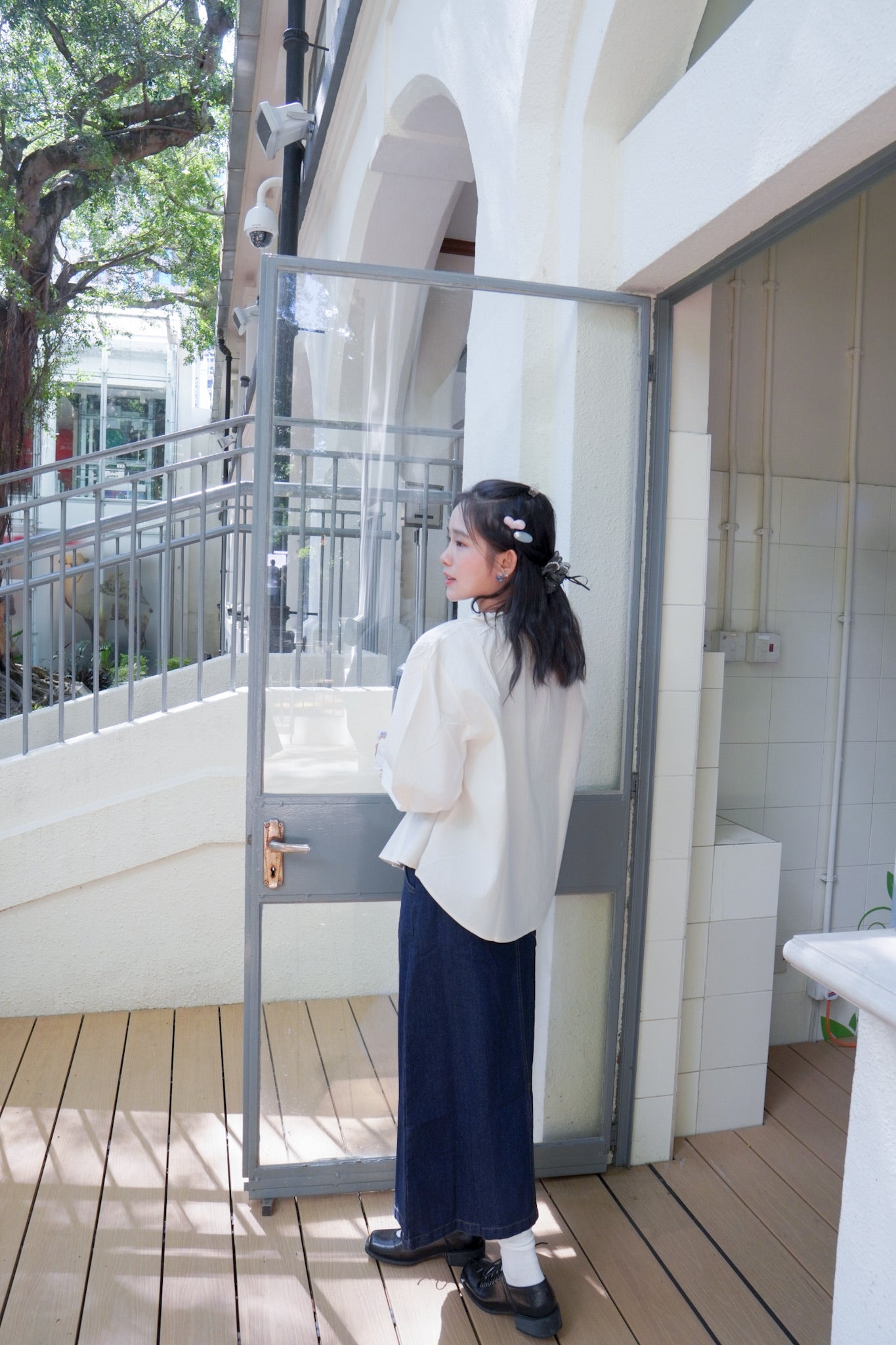 <現貨> 自家製 奶杏娃娃領蕾絲長袖裇衫