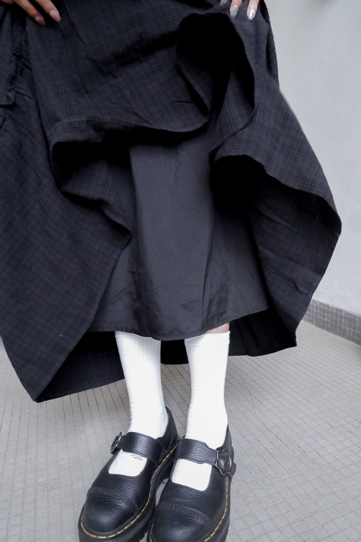 <現貨> 自家製 復古格紋ruffle邊半身長裙