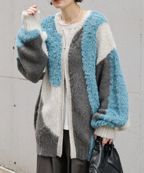 <預訂> 日本大人氣♡日牌 Mono Mart 2-Ways 毛茸茸蓬鬆混色雙拉鍊針織開胸外套｜四色入