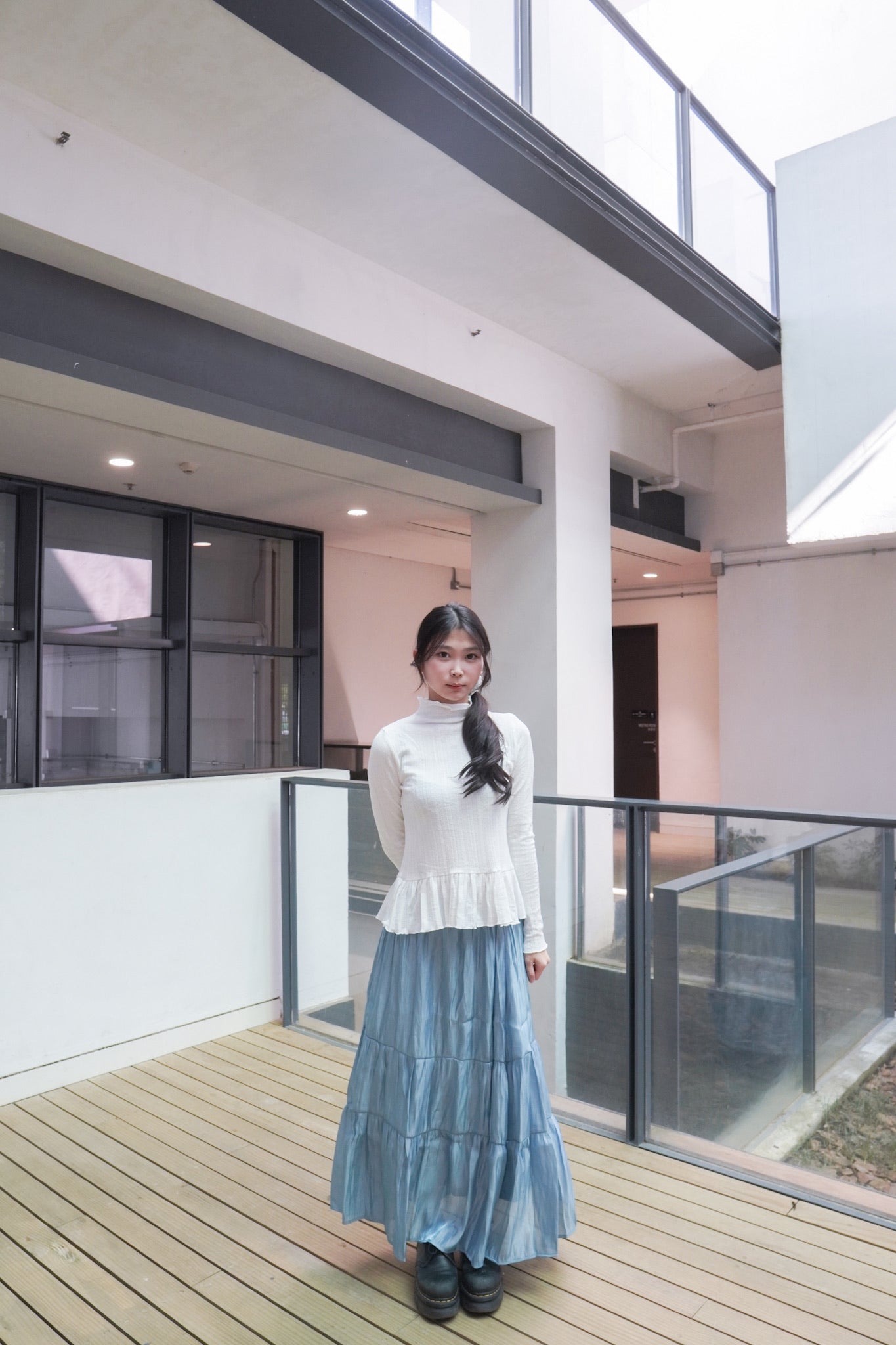 <預訂> 半高領ruffle邊傘型針織打底上衣