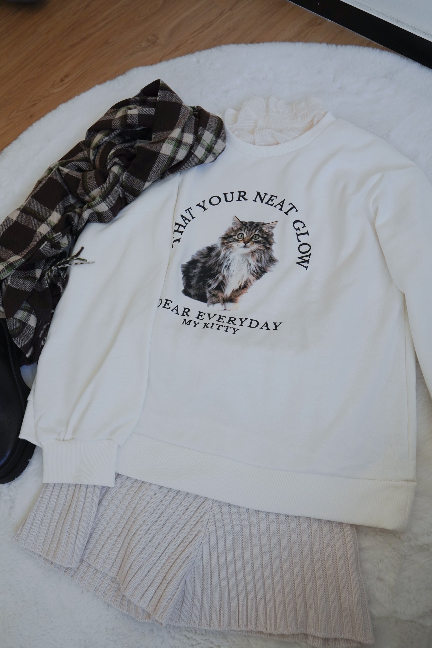 <預訂> 暖笠笠可愛小貓圖案拉絨毛衛衣｜兩色入