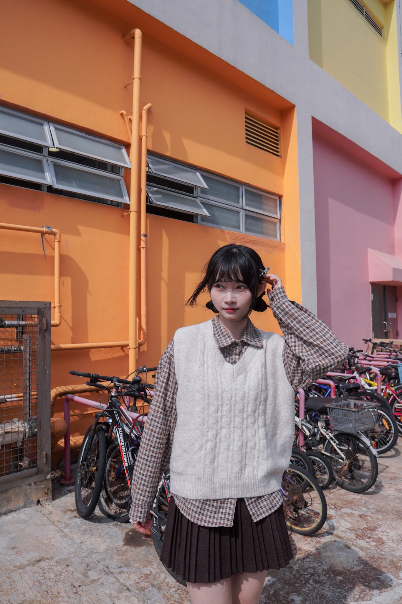 <現貨> 自家製 格仔開胸長袖Polo恤衫上衣｜兩色入