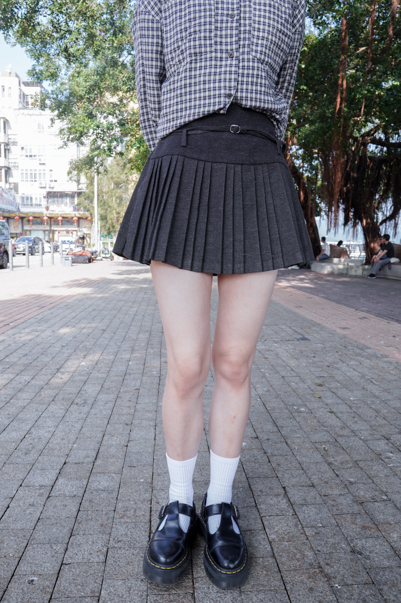 <現貨> 自家製 學院風高腰毛呢半身短裙+腰帶兩件套｜兩色入