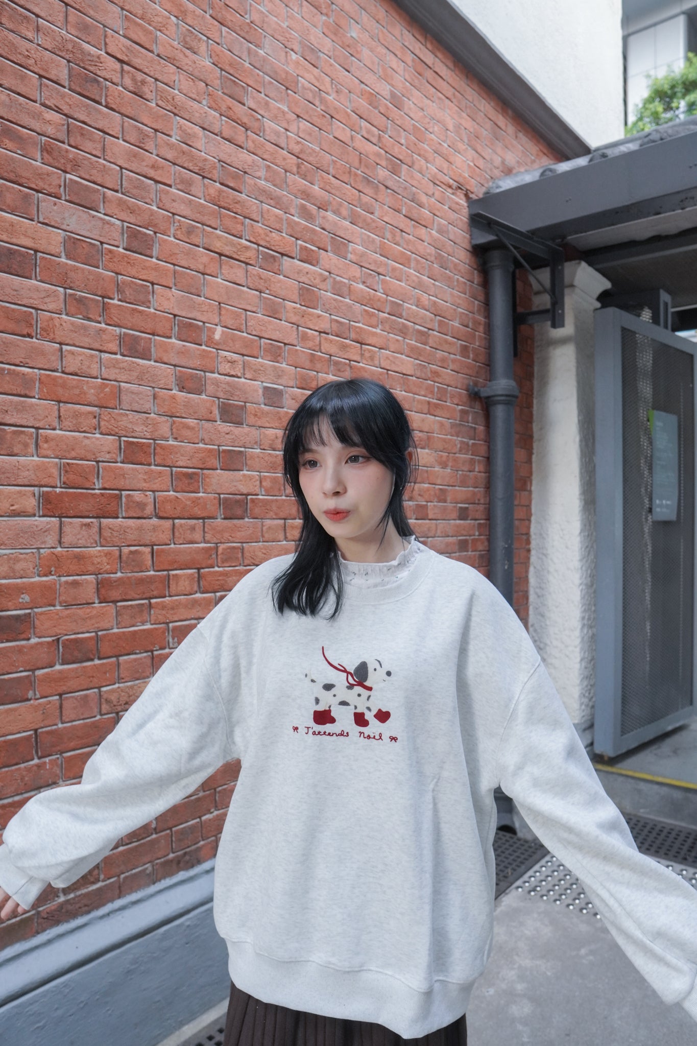 <現貨> 節日小狗刺繡LOGO長袖衛衣 | 兩色入