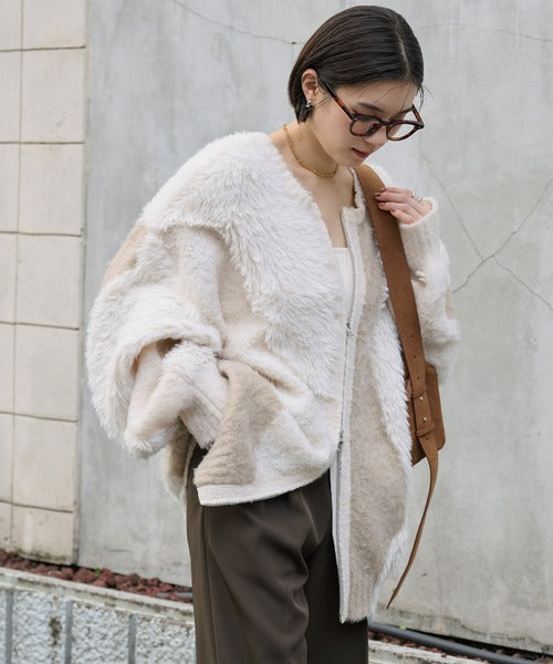 <預訂> 日本大人氣♡日牌 Mono Mart 2-Ways 毛茸茸蓬鬆混色雙拉鍊針織開胸外套｜四色入