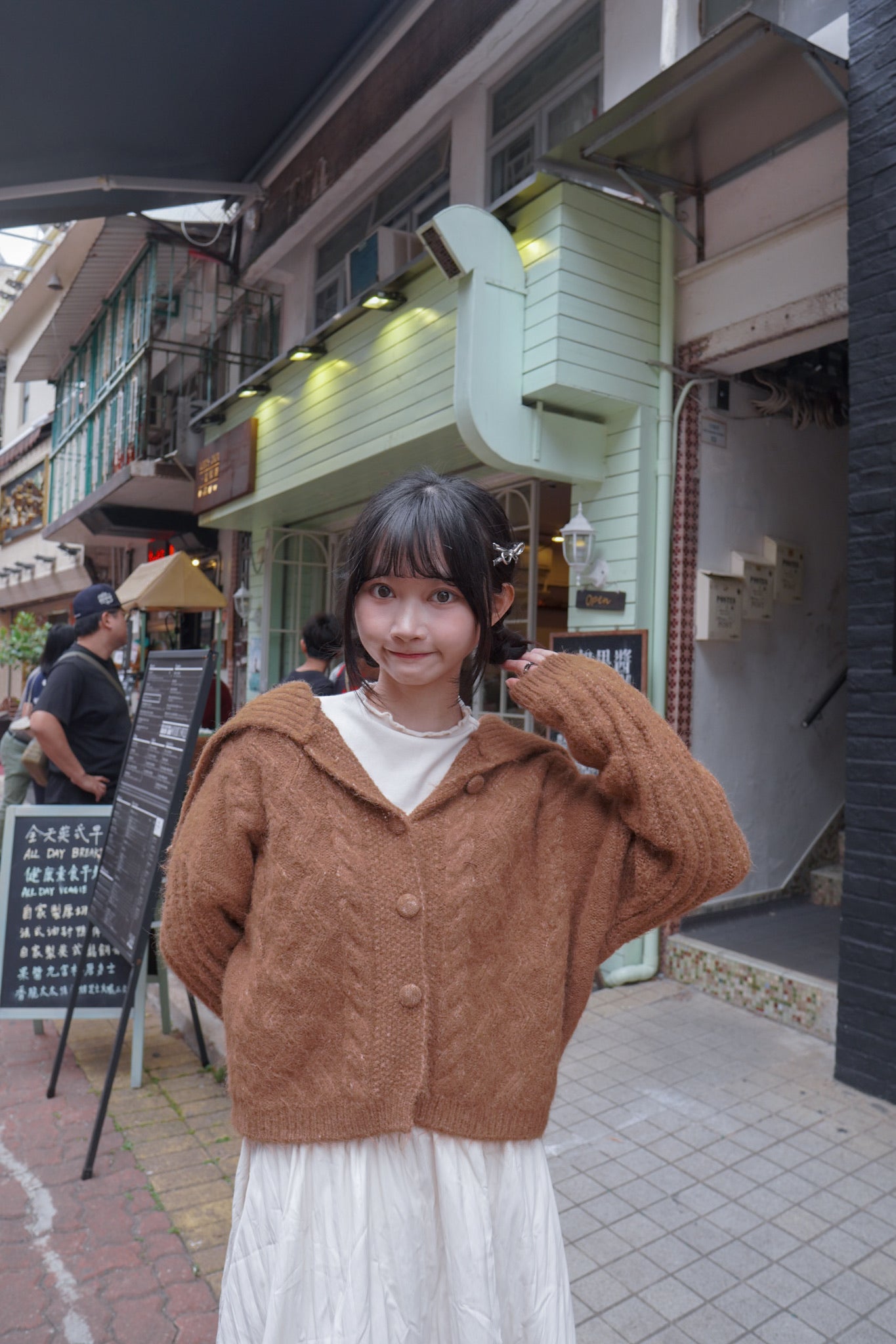 <現貨> 學院風大反領麻花開胸針織外套｜兩色入