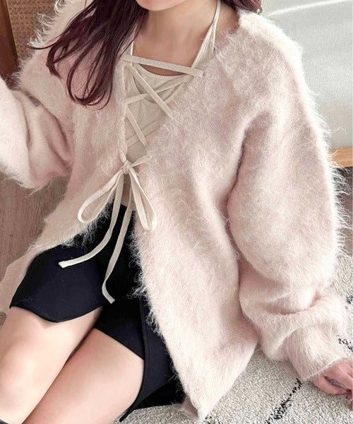 <預訂> 日本大人氣♡日牌 Apres Jour 2-Ways 毛茸茸繫帶針織開胸外套｜五色入