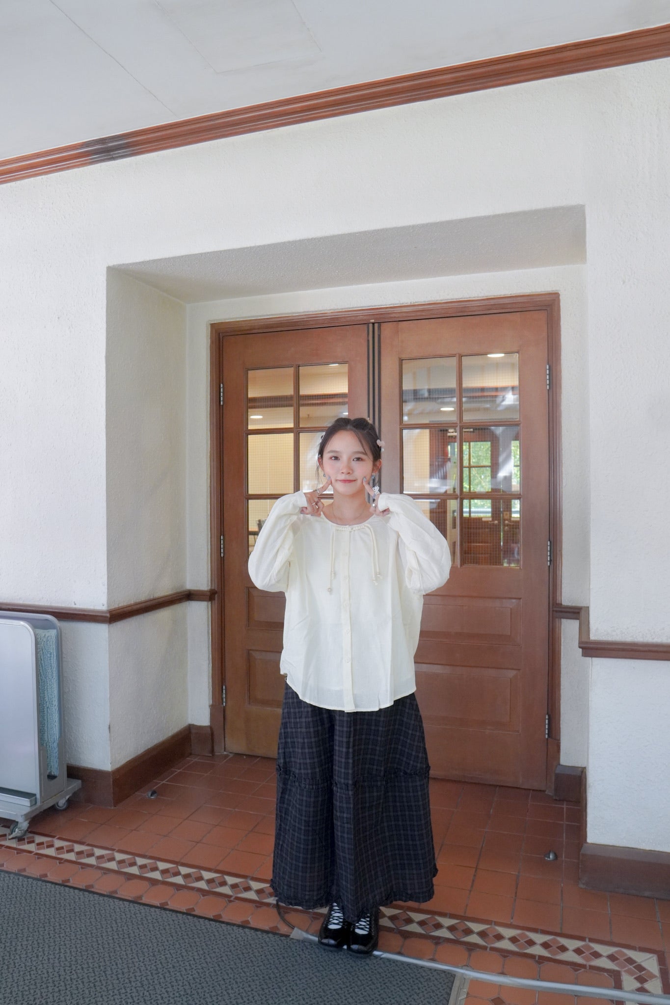 <預訂> 復古格紋花邊半身長裙