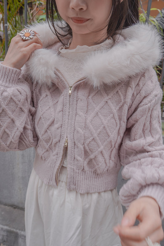 <現貨> 毛絨連帽麻花針織保暖外套 | 五色入