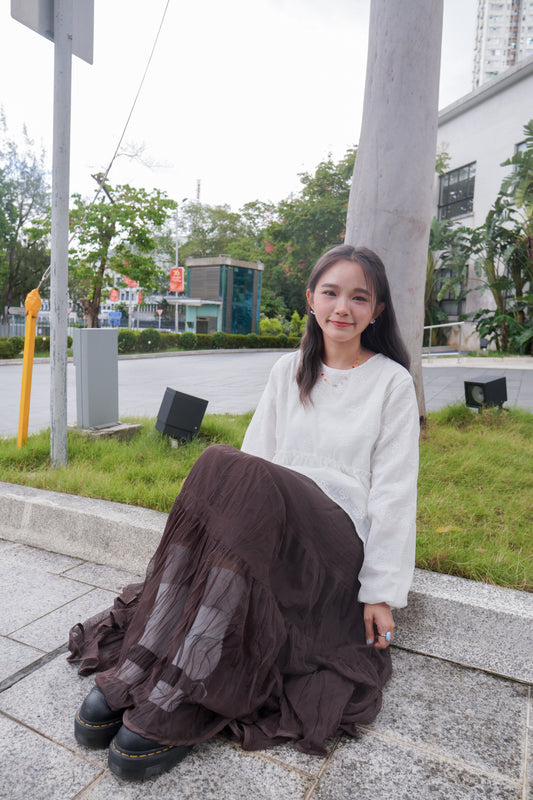 <現貨> 自家製 飄逸感大讚！復古兩層紗質皺褶秋冬A字長裙