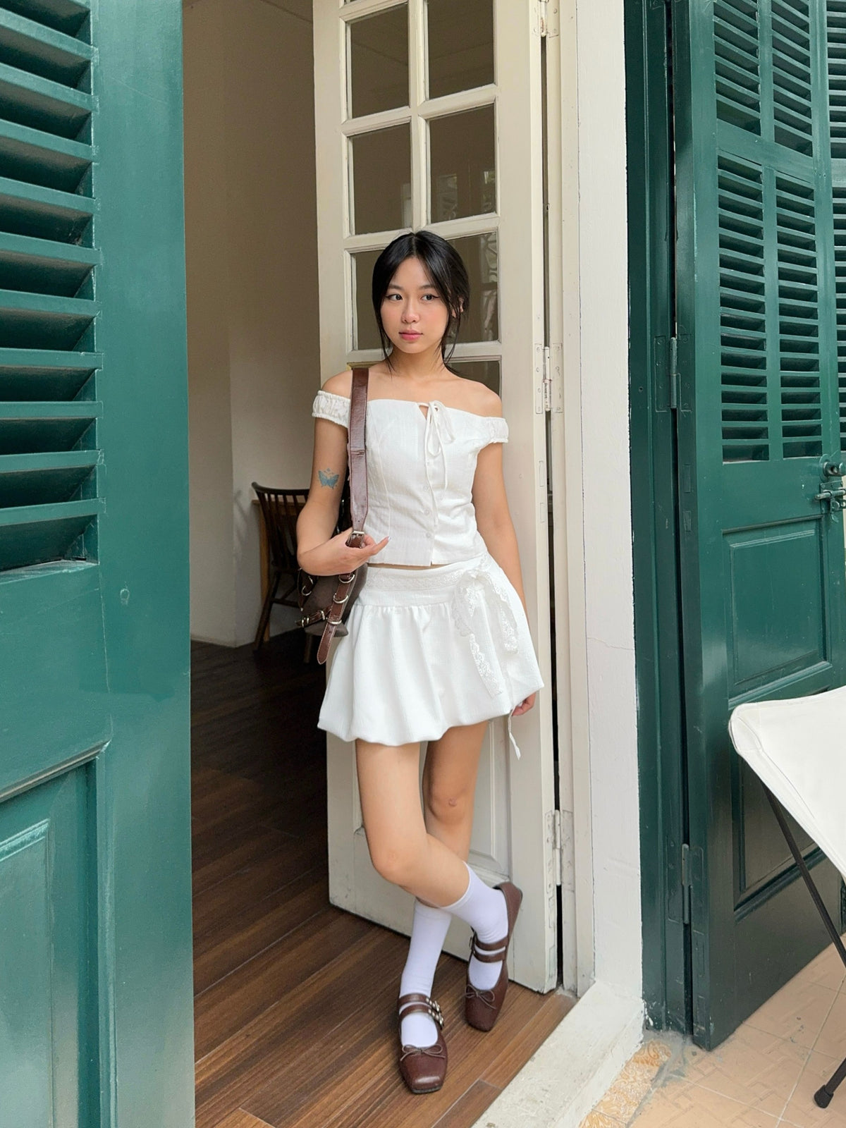 <預訂> 越南小眾品牌🇻🇳 超可愛蕾絲蝴蝶結泡泡短裙(含打底) | 兩色入