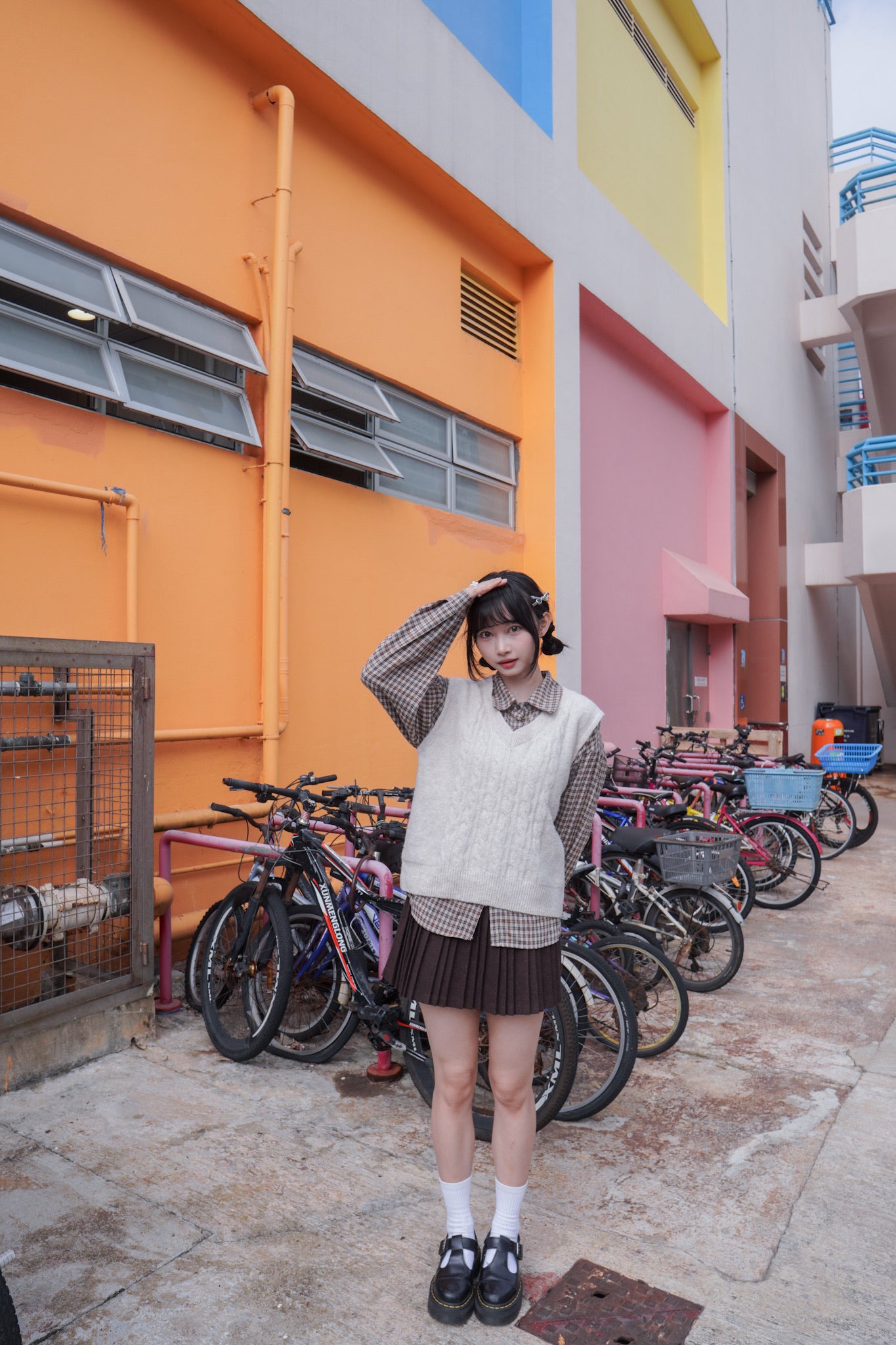 <現貨> 自家製 格仔開胸長袖Polo恤衫上衣｜兩色入