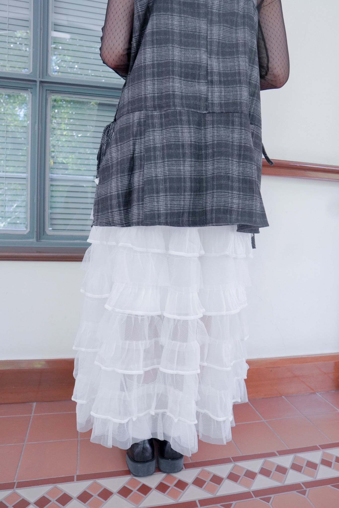 <現貨> 自家製 小奶白蛋糕多層薄紗半身長裙