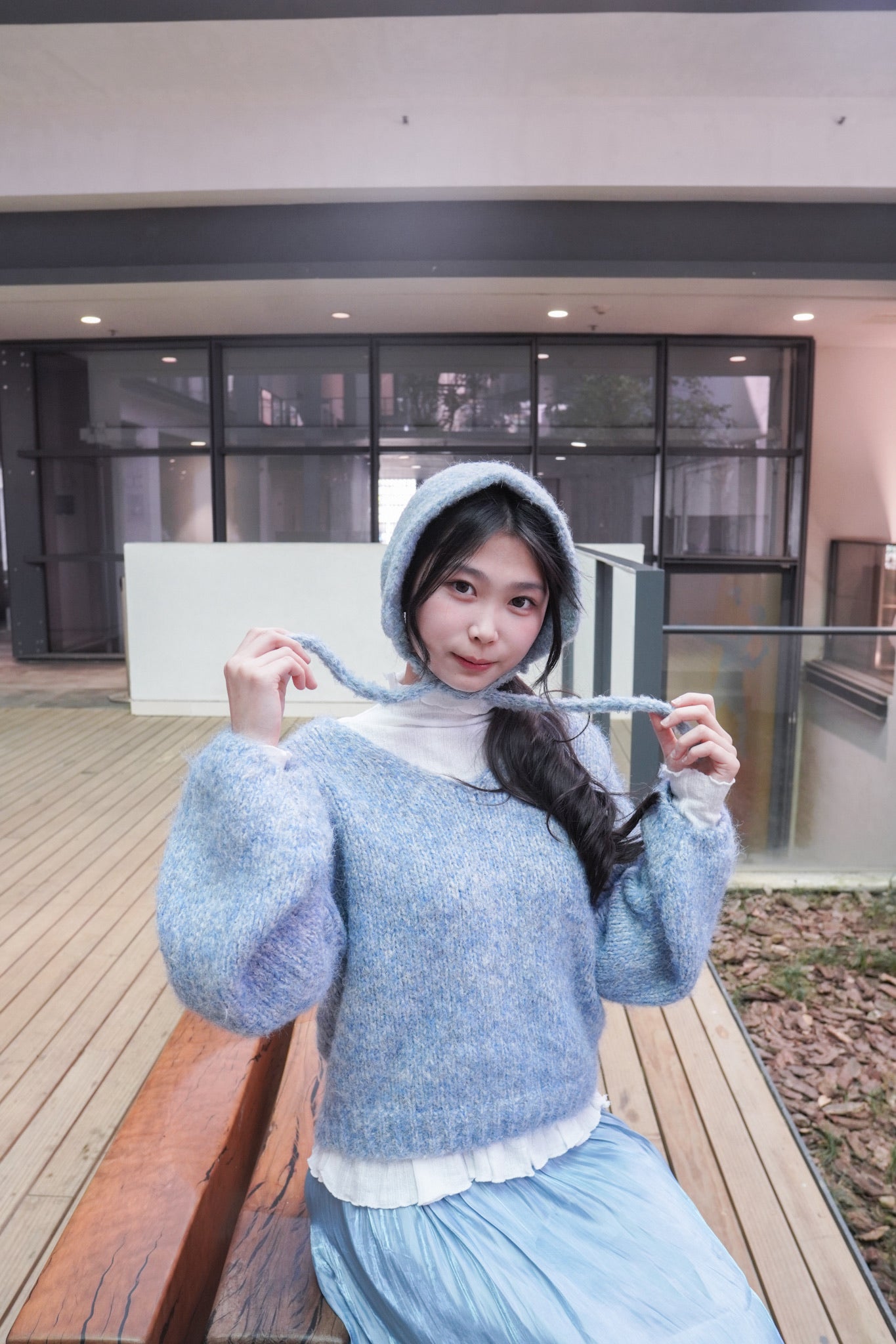 <預訂> 半高領ruffle邊傘型針織打底上衣