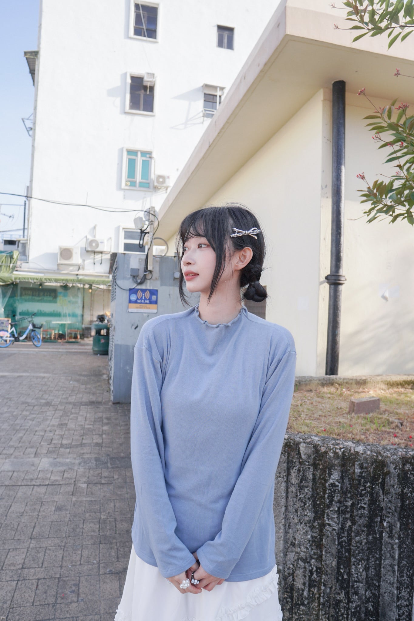 <現貨> 自家製 超厚實! ruffle邊半高領純色內搭上衣｜三色入