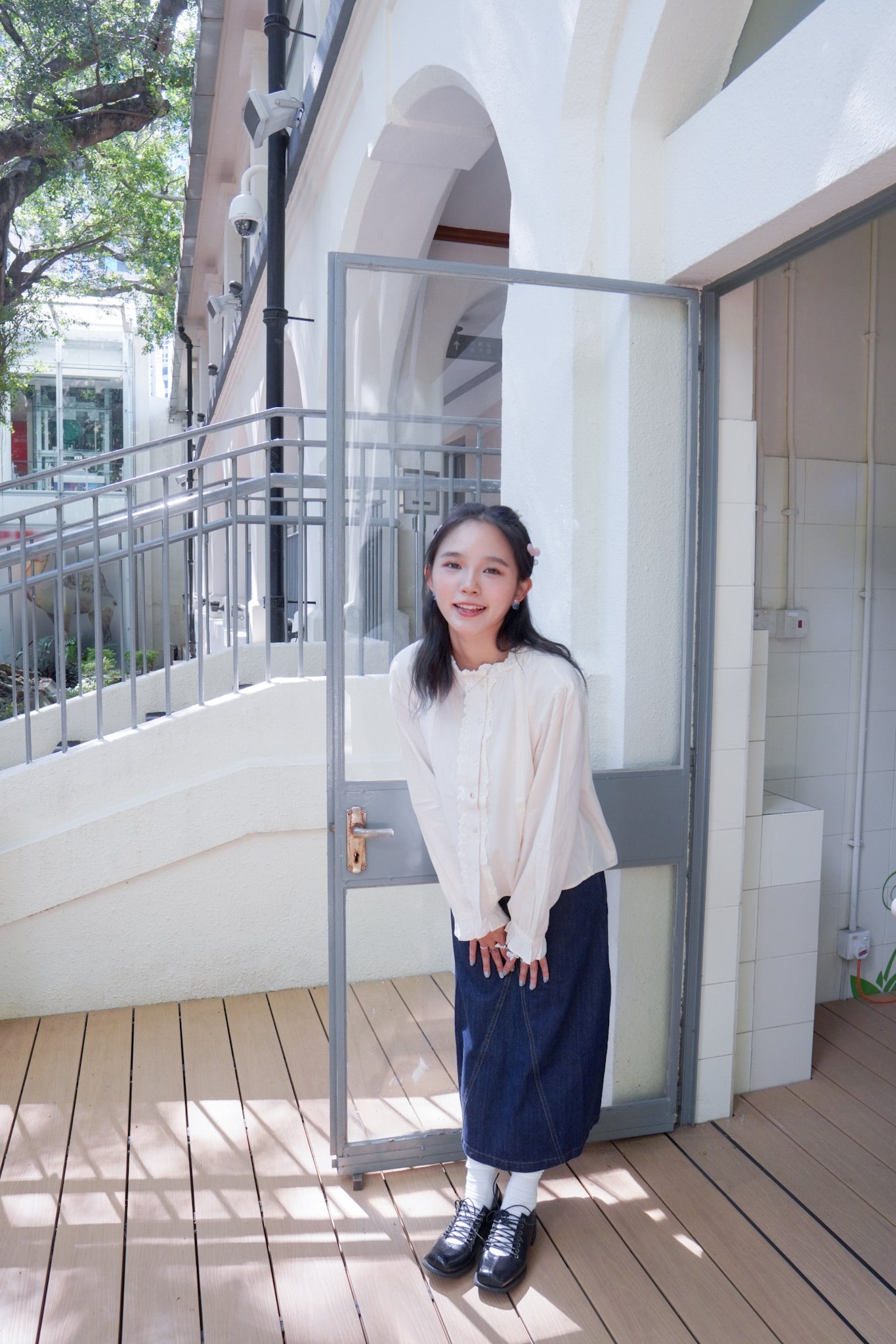 <現貨> 自家製 奶杏娃娃領蕾絲長袖裇衫