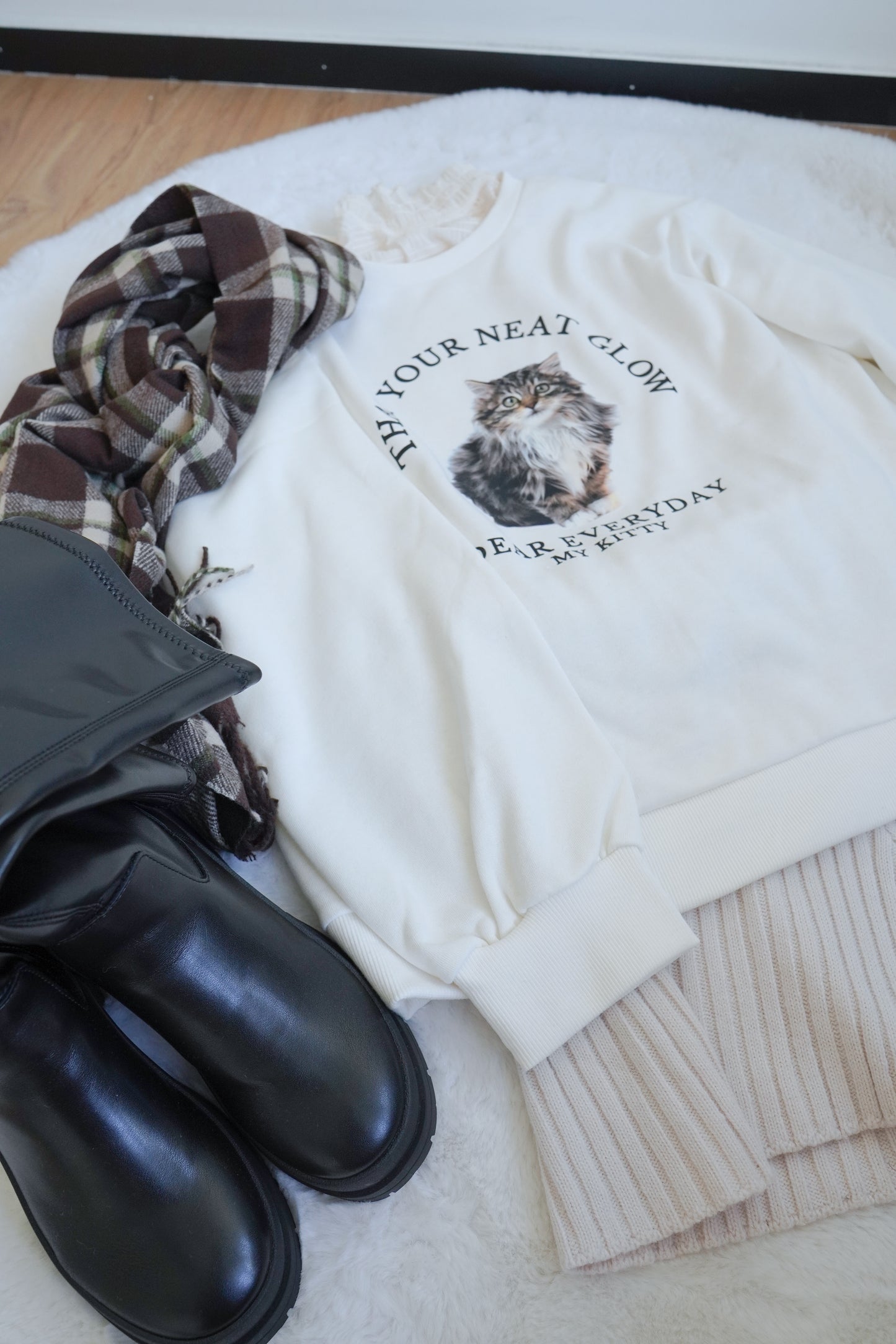 <預訂> 暖笠笠可愛小貓圖案拉絨毛衛衣｜兩色入