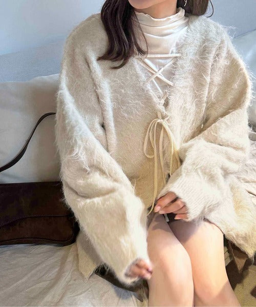 <預訂> 日本大人氣♡日牌 Apres Jour 2-Ways 毛茸茸繫帶針織開胸外套｜五色入