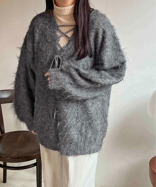 <預訂> 日本大人氣♡日牌 Apres Jour 2-Ways 毛茸茸繫帶針織開胸外套｜五色入