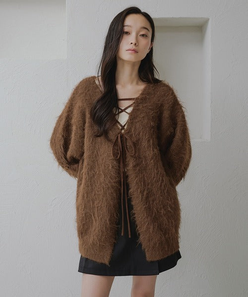 <預訂> 日本大人氣♡日牌 Apres Jour 2-Ways 毛茸茸繫帶針織開胸外套｜五色入