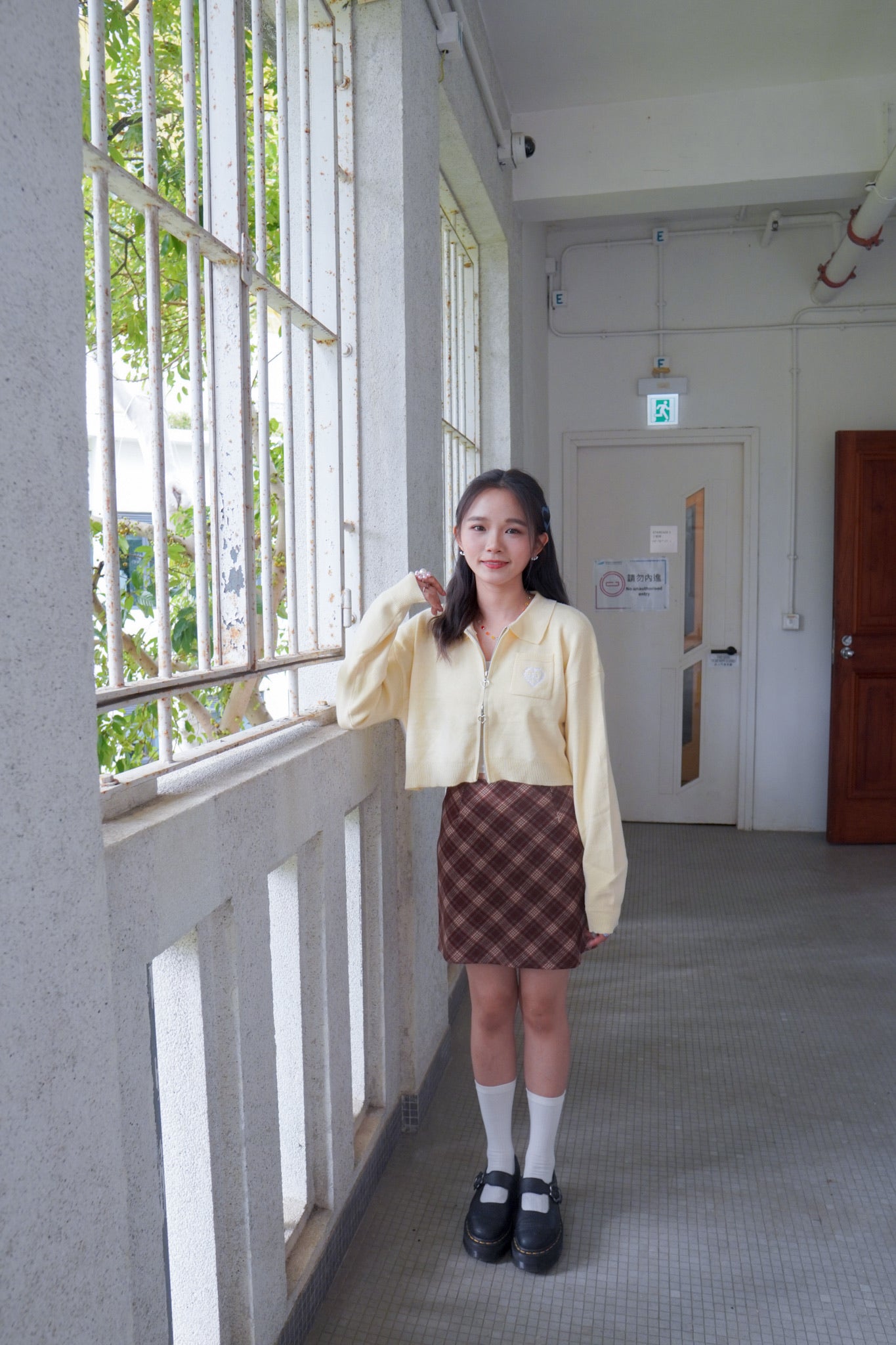 <現貨> 自家製 格紋撞色毛呢半身短裙| 兩色入