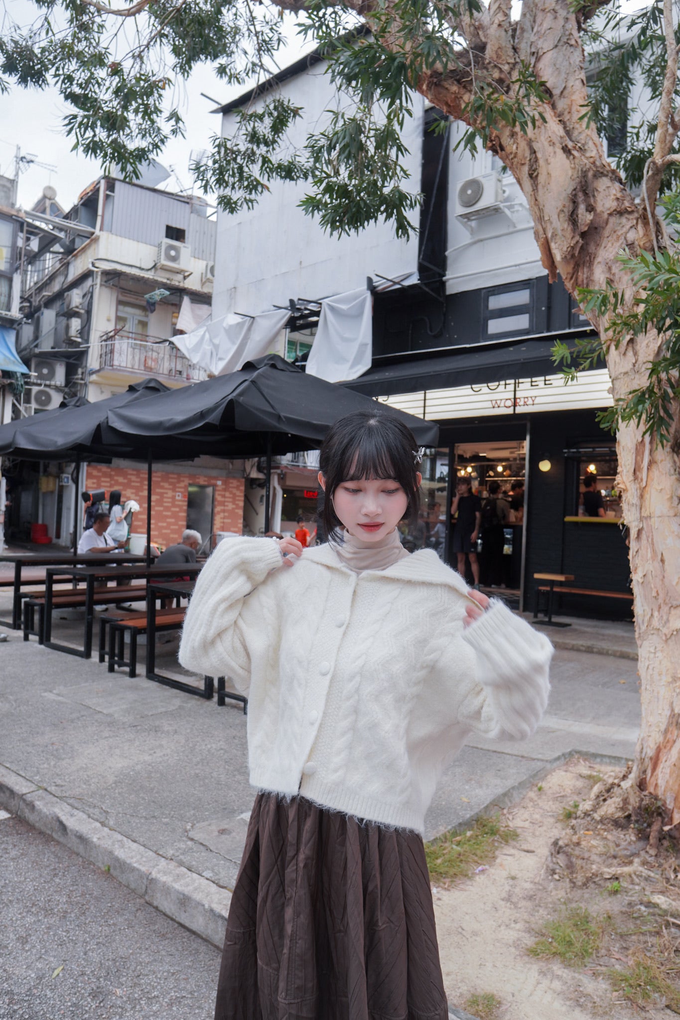 <現貨> 學院風大反領麻花開胸針織外套｜兩色入