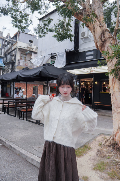 <現貨> 學院風大反領麻花開胸針織外套｜兩色入