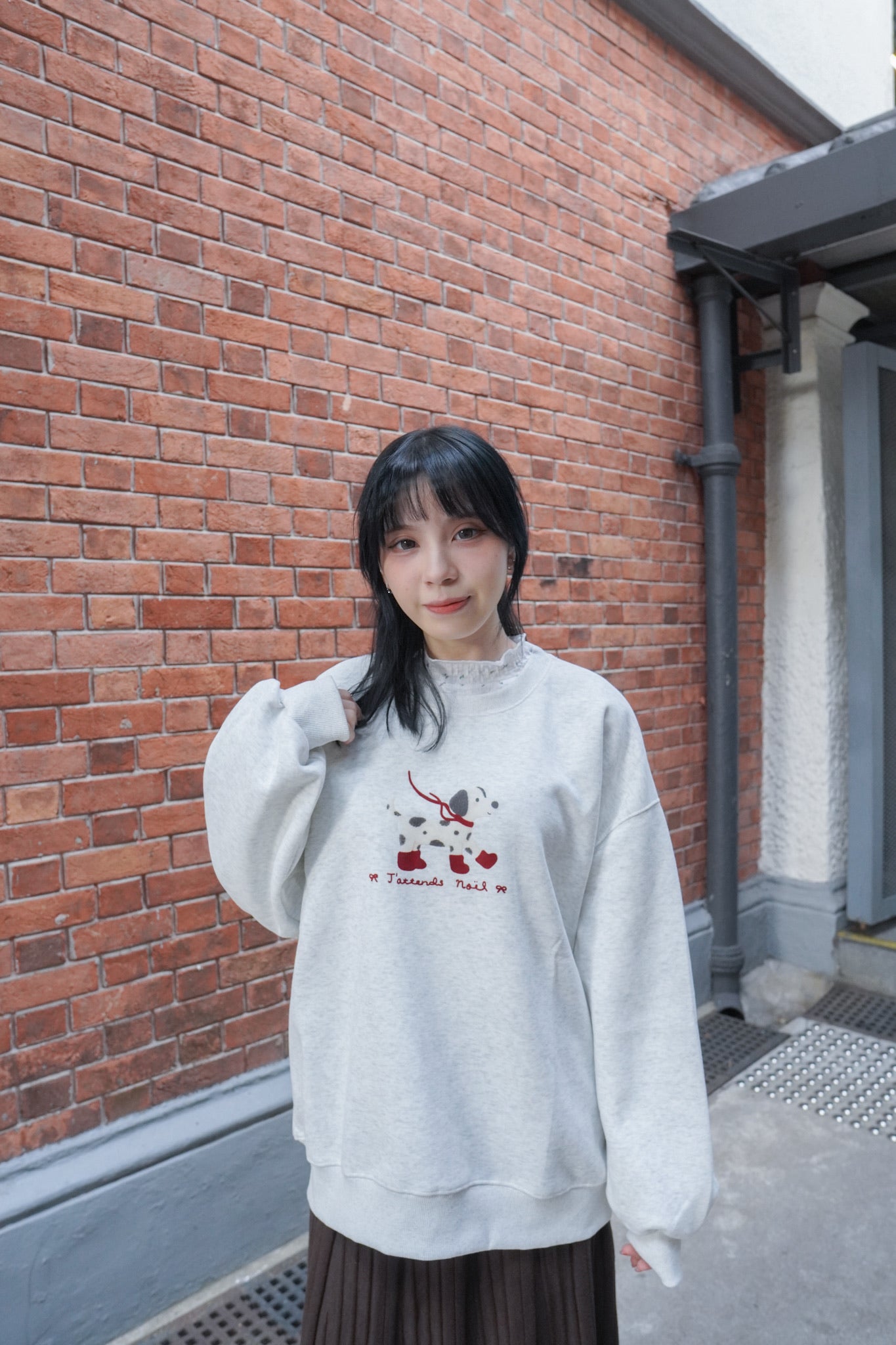 <現貨> 肌理感ruffle邊碎花打底長袖上衣