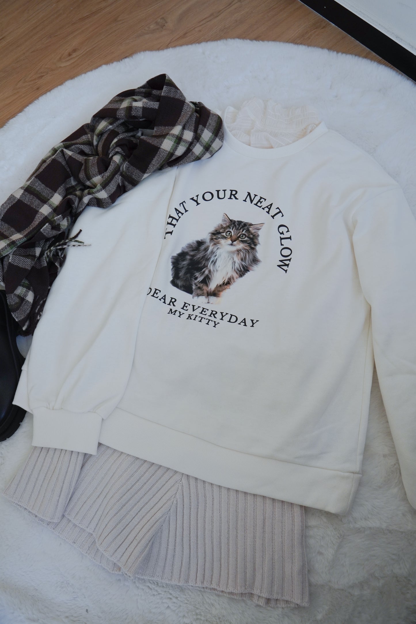 <預訂> 暖笠笠可愛小貓圖案拉絨毛衛衣｜兩色入