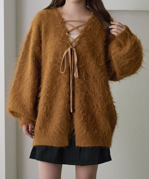 <預訂> 日本大人氣♡日牌 Apres Jour 2-Ways 毛茸茸繫帶針織開胸外套｜五色入