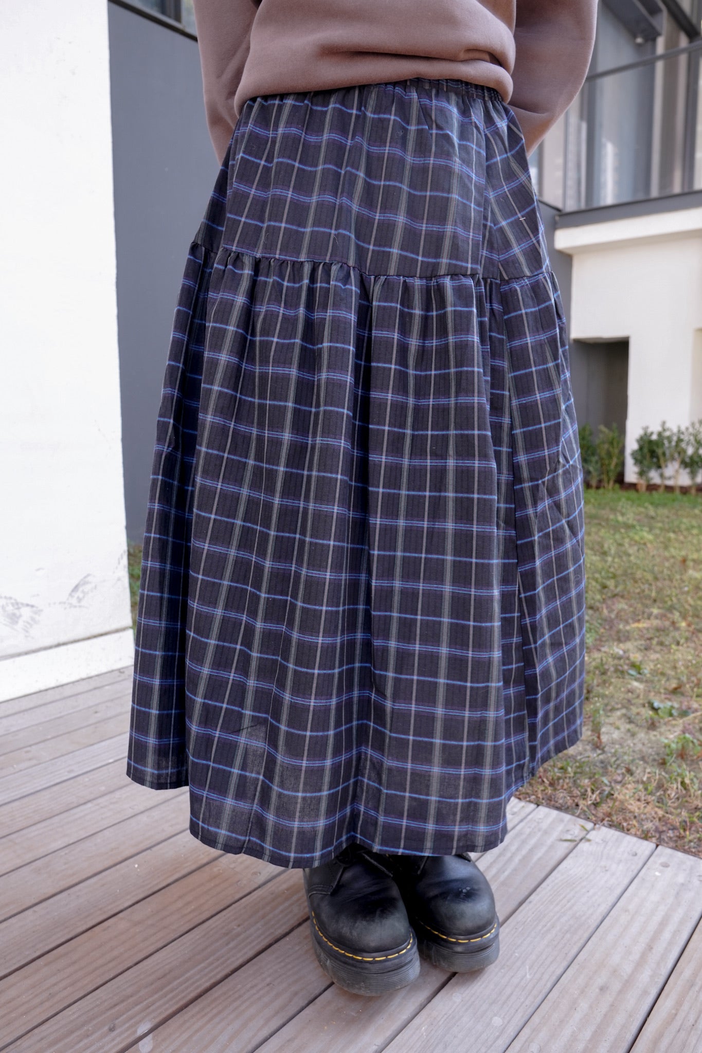 <現貨> 復古格紋A字高腰半身長裙