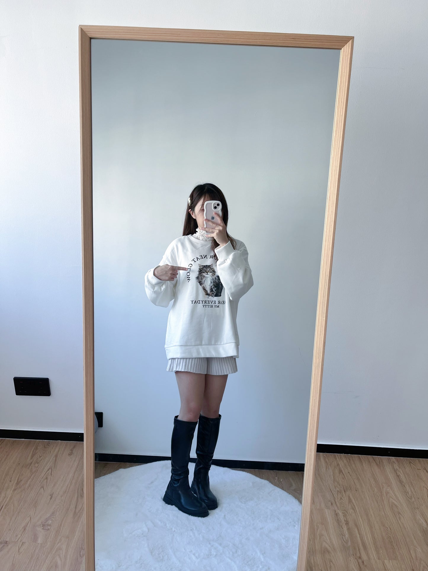 <預訂> 暖笠笠可愛小貓圖案拉絨毛衛衣｜兩色入